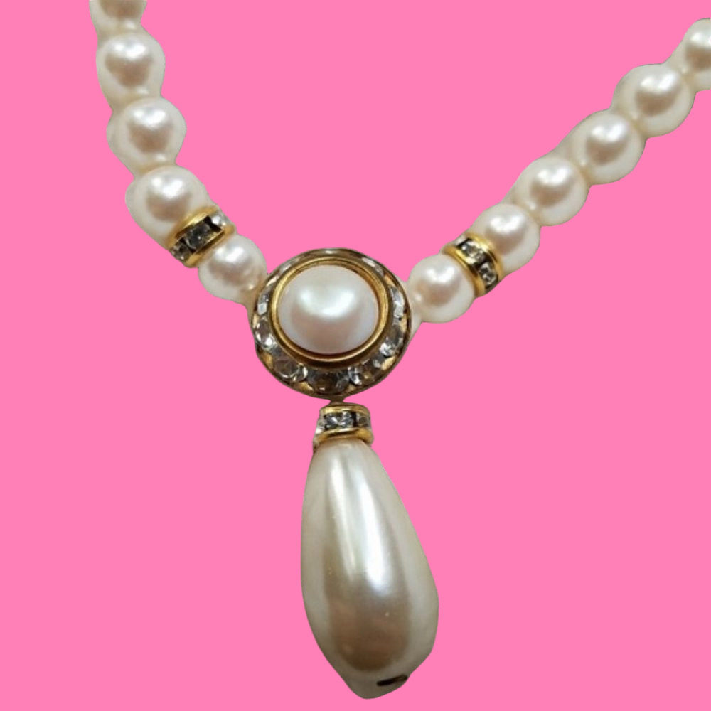 Elegant & Pretty Pearl Drop Rhinestone GOLD Necklace
